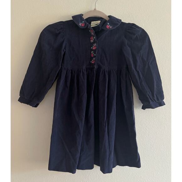 Laura Ashley Mother & Child Blue Corduroy Embroidered Floral Cotton Dress 3-4 - Picture 1 of 9